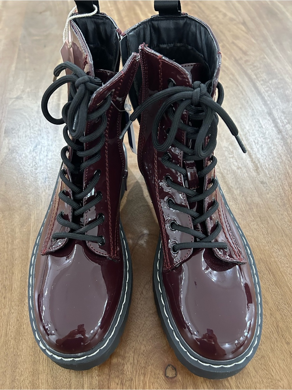 Sincerely Jules Burgundy Patent Lace-Up Platform Boots - Picture 4 of 6